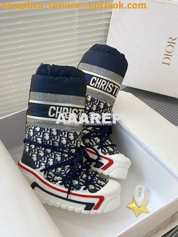 Replica DiorAlps Snow Boot Deep Blue Dior Oblique Shiny Nylon KCI684O 4