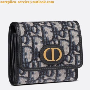 Replica Dior 30 Montaigne Lotus Wallet In Blue Oblique Jacquard