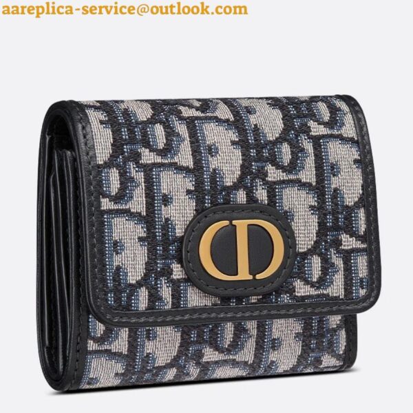 Replica Dior 30 Montaigne Lotus Wallet In Blue Oblique Jacquard 2