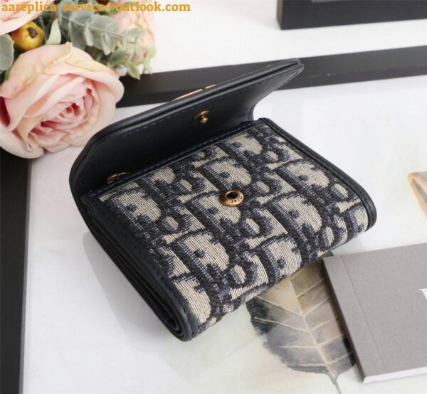 Replica Dior 30 Montaigne Lotus Wallet In Blue Oblique Jacquard 6