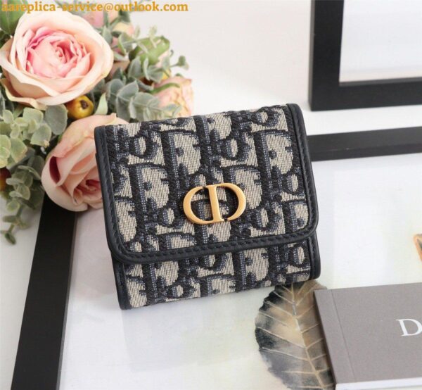 Replica Dior 30 Montaigne Lotus Wallet In Blue Oblique Jacquard 9