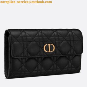 Replica Dior Caro Continental Wallet In Black Cannage Calfskin