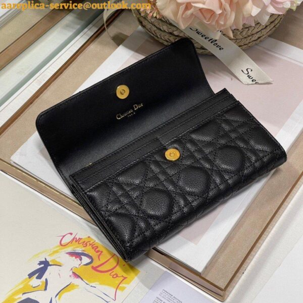 Replica Dior Caro Continental Wallet In Black Cannage Calfskin 8