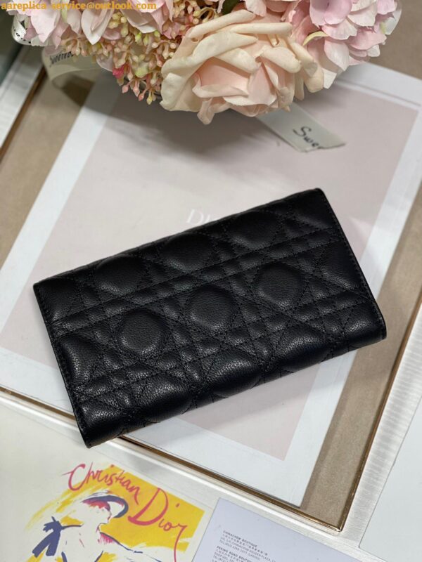 Replica Dior Caro Continental Wallet In Black Cannage Calfskin 11