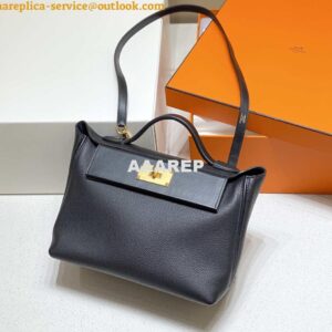 Replica Hermes Kelly 2424 Leather 29cm H230268 Black Shoulder bag 2