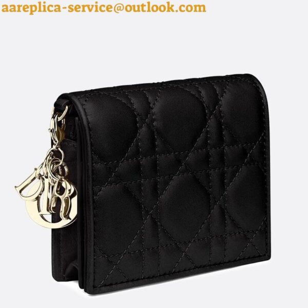 Replica Dior Mini Lady Dior Wallet In Black Cannage Lambskin 3