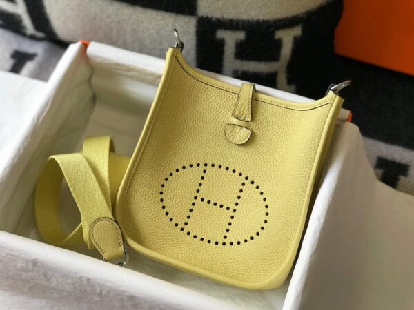 Replica Hermes Evelyne Bag Designer Hermes Mini Crossbody Real Bag 20434 Light Yellow 3