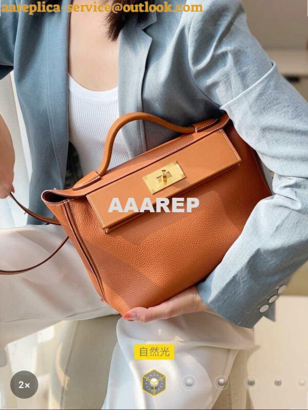 Replica Hermes Mini 2424 Leather 21cm H230262 Brown 12