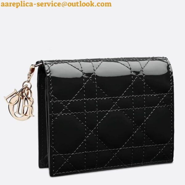 Replica Dior Mini Lady Dior Wallet In Black Patent Calfskin 3