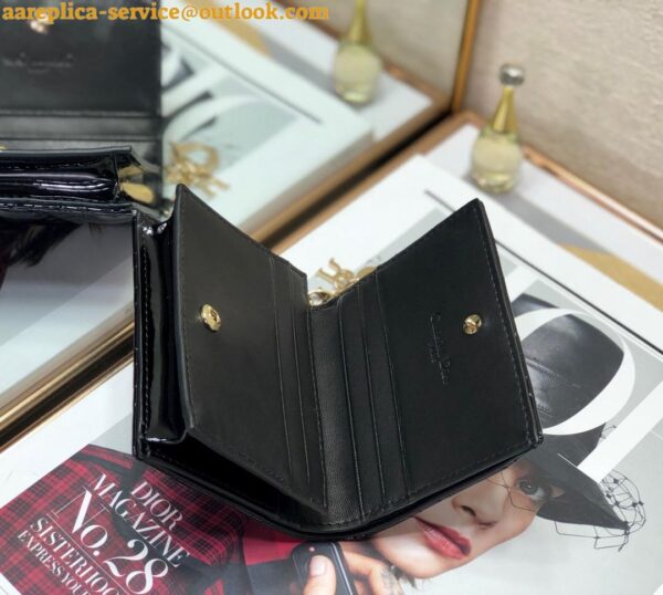 Replica Dior Mini Lady Dior Wallet In Black Patent Calfskin 4