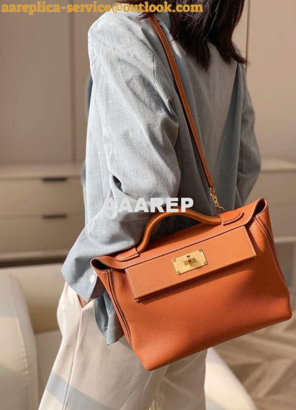 Replica Hermes Mini 2424 Leather 21cm H230262 Brown 18