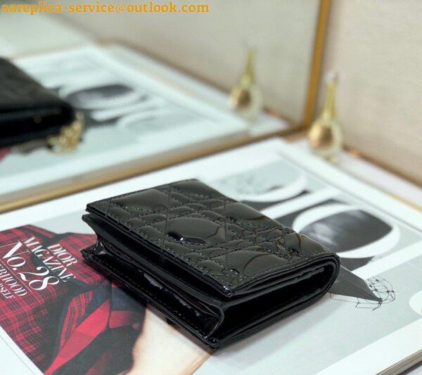 Replica Dior Mini Lady Dior Wallet In Black Patent Calfskin 5