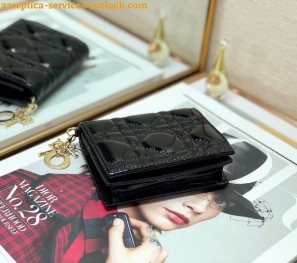 Replica Dior Mini Lady Dior Wallet In Black Patent Calfskin 8