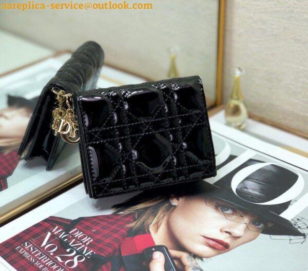 Replica Dior Mini Lady Dior Wallet In Black Patent Calfskin 7