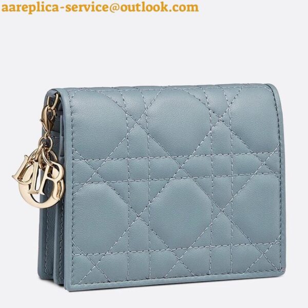 Replica Dior Mini Lady Dior Wallet In Grey Cannage Lambskin 3