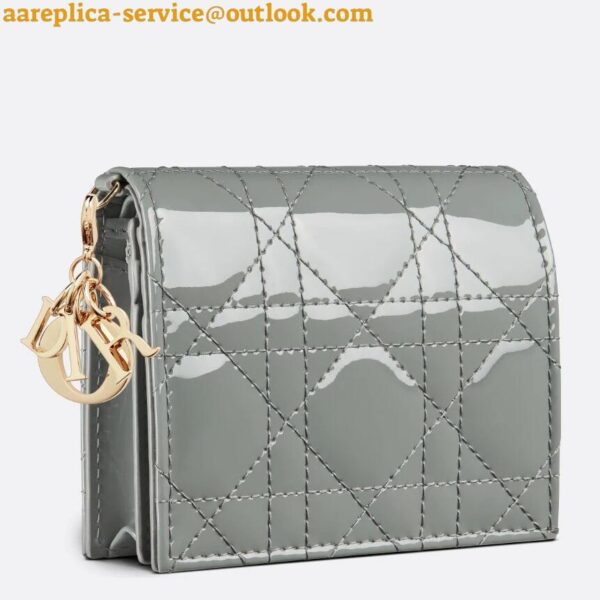 Replica Dior Mini Lady Dior Wallet In Grey Patent Calfskin 3