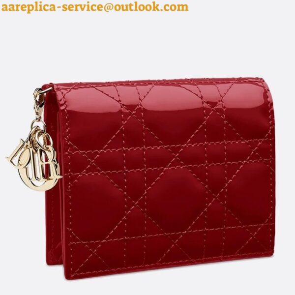 Replica Dior Mini Lady Dior Wallet In Red Patent Calfskin 3