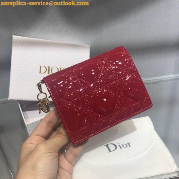 Replica Dior Mini Lady Dior Wallet In Red Patent Calfskin 4