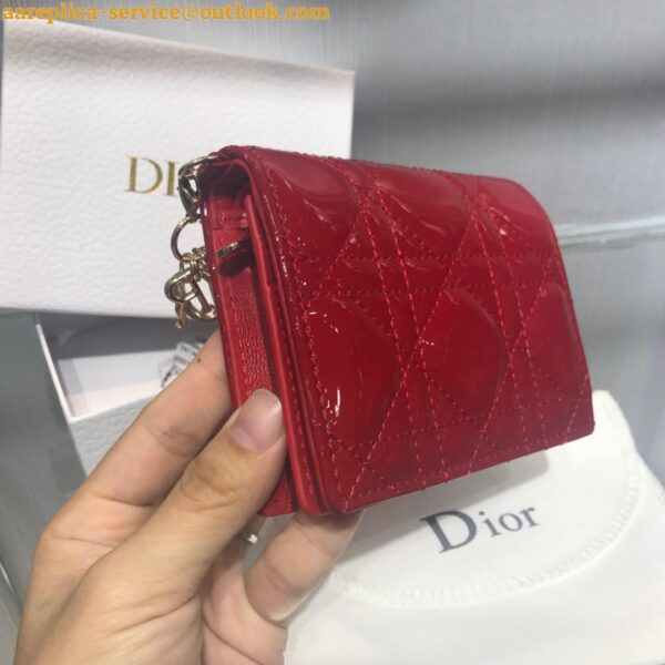 Replica Dior Mini Lady Dior Wallet In Red Patent Calfskin 5