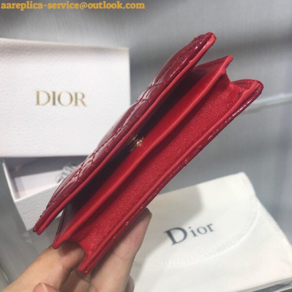 Replica Dior Mini Lady Dior Wallet In Red Patent Calfskin 9