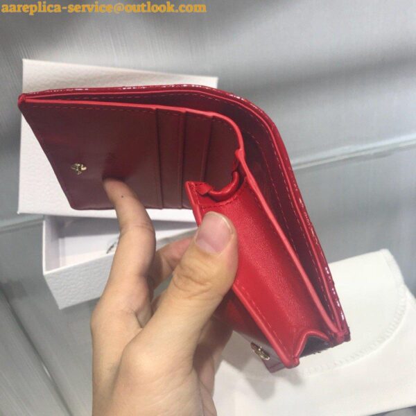 Replica Dior Mini Lady Dior Wallet In Red Patent Calfskin 11