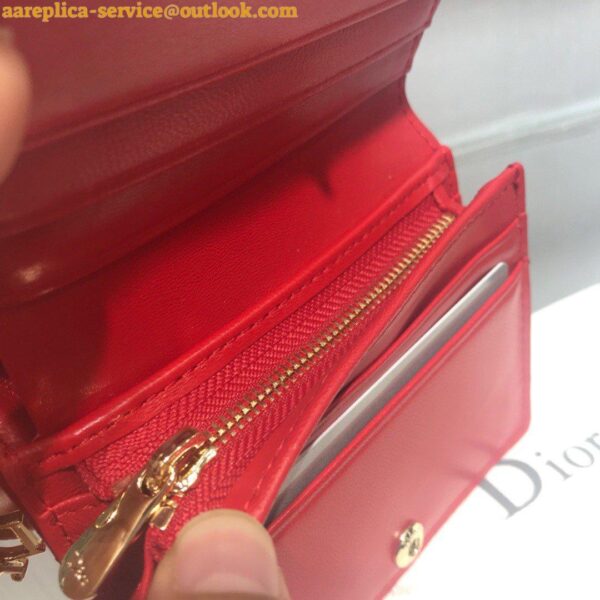 Replica Dior Mini Lady Dior Wallet In Red Patent Calfskin 12