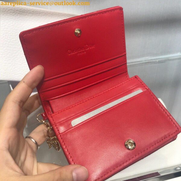 Replica Dior Mini Lady Dior Wallet In Red Patent Calfskin 11