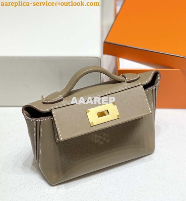 Replica Hermes Mini Kelly 2424 Leather 21cm H230265 Elephant gray 5