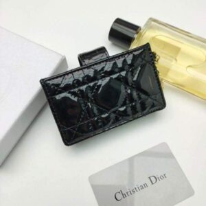 Replica Dior S0074 Wallet Lady dior 5-Gusset card holder Black Patent Cannage Calfskin 2