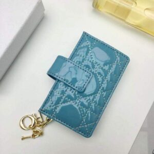 Replica Dior S0074 Wallet Lady dior 5-Gusset card holder Blue Patent Cannage Calfskin