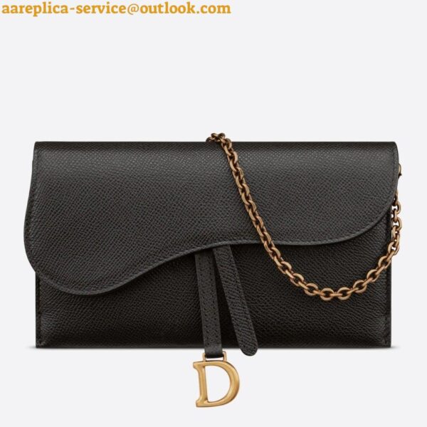 Replica Dior Saddle Chain Wallet In Black Grained Calfskin 3