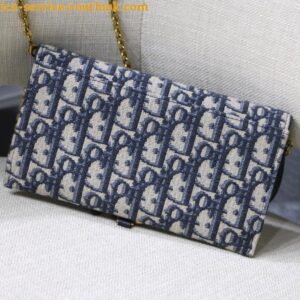 Replica Dior Saddle Chain Wallet In Blue Oblique Jacquard