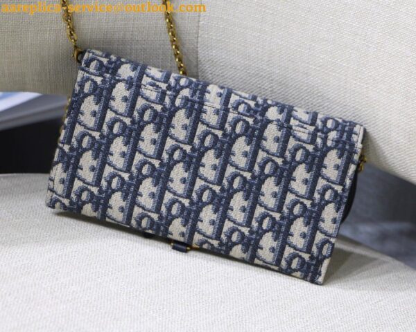 Replica Dior Saddle Chain Wallet In Blue Oblique Jacquard 3