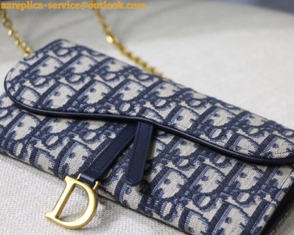 Replica Dior Saddle Chain Wallet In Blue Oblique Jacquard 7