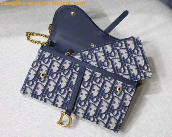 Replica Dior Saddle Chain Wallet In Blue Oblique Jacquard 9