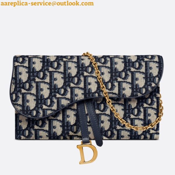 Replica Dior Saddle Chain Wallet In Blue Oblique Jacquard 12