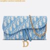 Replica Dior Saddle Chain Wallet In Blue Oblique Jacquard