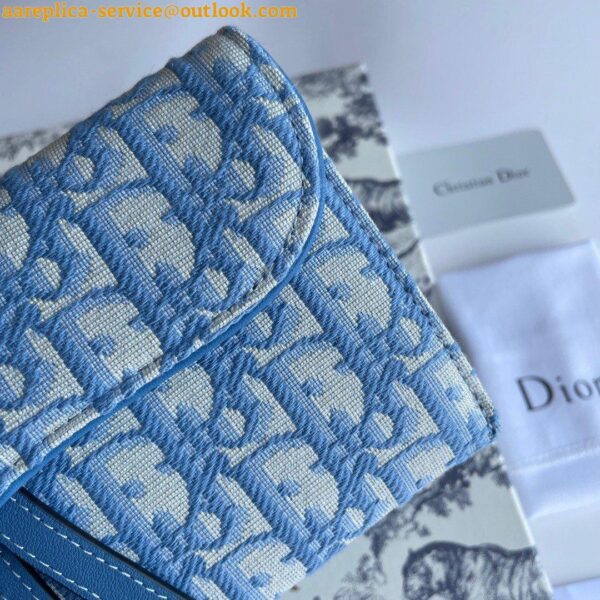 Replica Dior Saddle Chain Wallet In Light Blue Oblique Jacquard 6