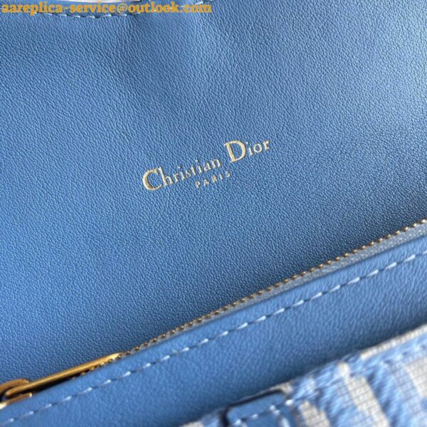 Replica Dior Saddle Chain Wallet In Light Blue Oblique Jacquard 9