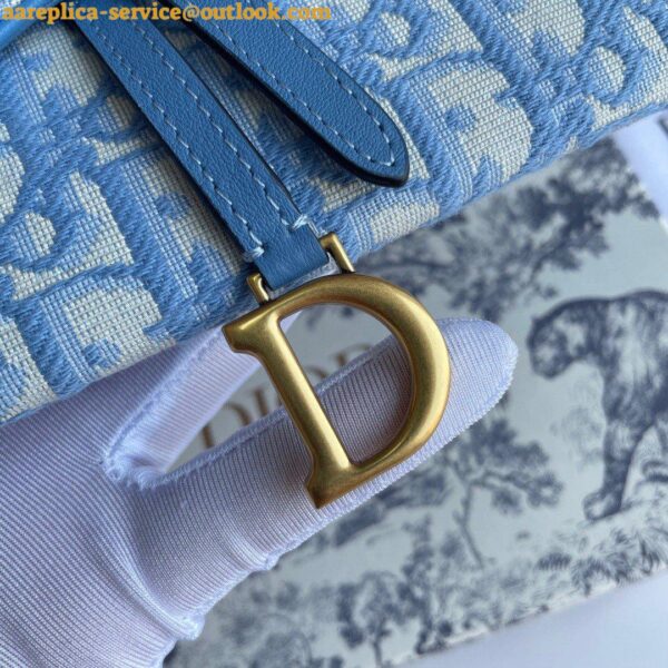 Replica Dior Saddle Chain Wallet In Light Blue Oblique Jacquard 13