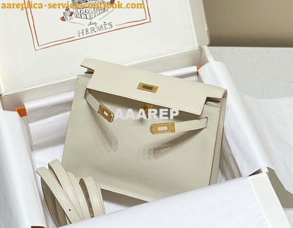 Replica Hermes Evercolor Kelly Danse II 22cm Leather Crossbody Bag H20366 White 2