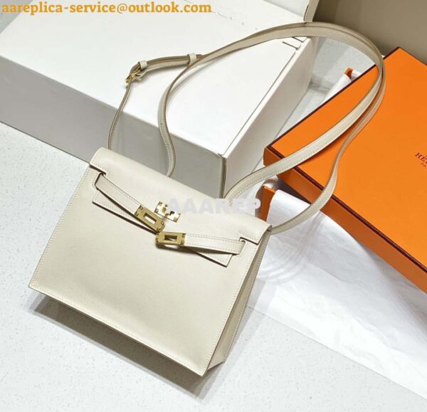 Replica Hermes Evercolor Kelly Danse II 22cm Leather Crossbody Bag H20366 White 3