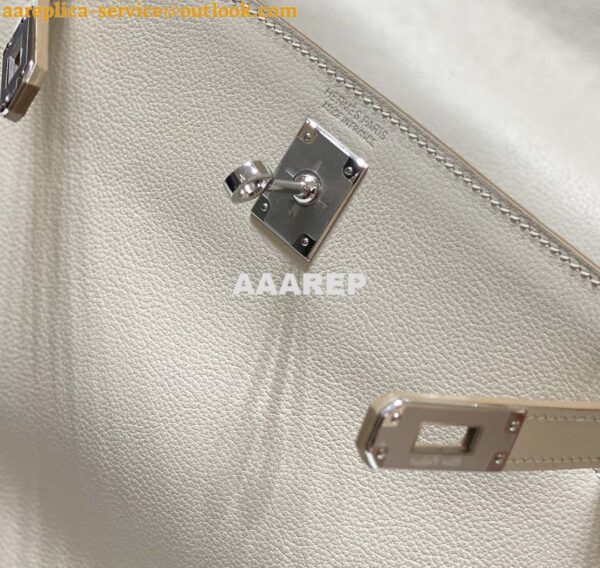 Replica Hermes Evercolor Kelly Danse II 22cm Leather Crossbody Bag H20367 White Silver 4