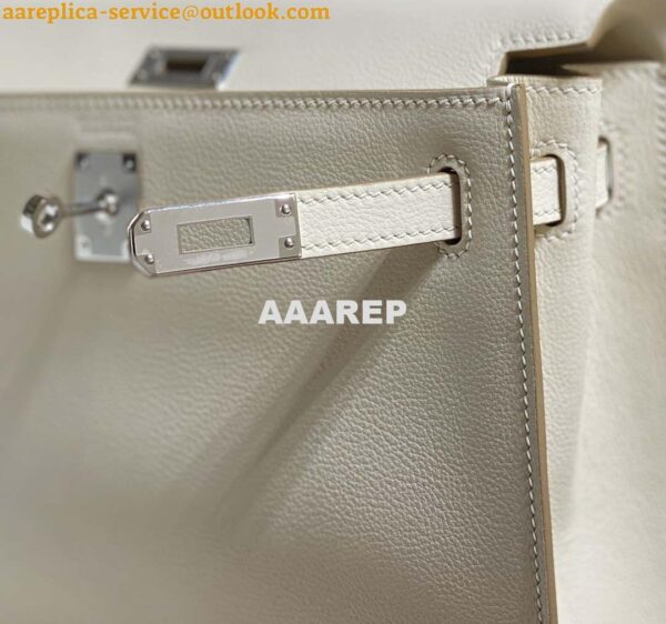 Replica Hermes Evercolor Kelly Danse II 22cm Leather Crossbody Bag H20367 White Silver 7