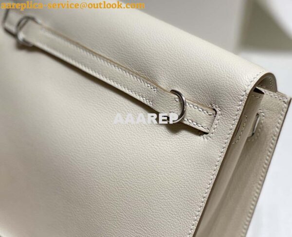 Replica Hermes Evercolor Kelly Danse II 22cm Leather Crossbody Bag H20367 White Silver 6