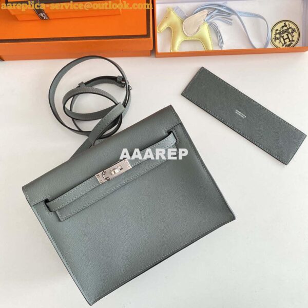 Replica Hermes Evercolor Kelly Danse II 22cm Leather Crossbody Bag H20369 Gray Silver 7