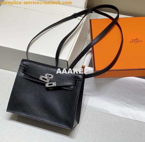 Replica Hermes Evercolor Kelly Danse II 22cm Leather Crossbody Bag H20371 Black Silver 3