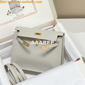 Replica Hermes Evercolor Kelly Danse II 22cm Leather Crossbody Bag H20372 Light Gray 2