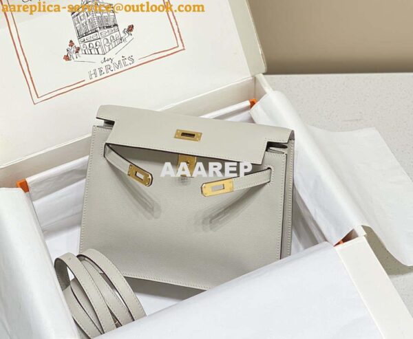 Replica Hermes Evercolor Kelly Danse II 22cm Leather Crossbody Bag H20372 Light Gray 2