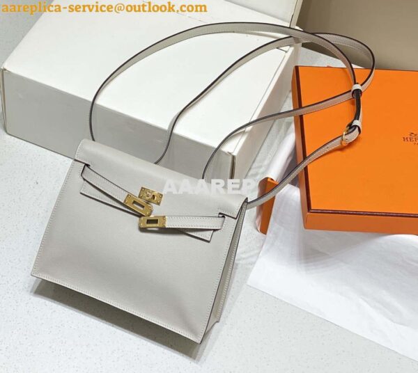 Replica Hermes Evercolor Kelly Danse II 22cm Leather Crossbody Bag H20372 Light Gray 3